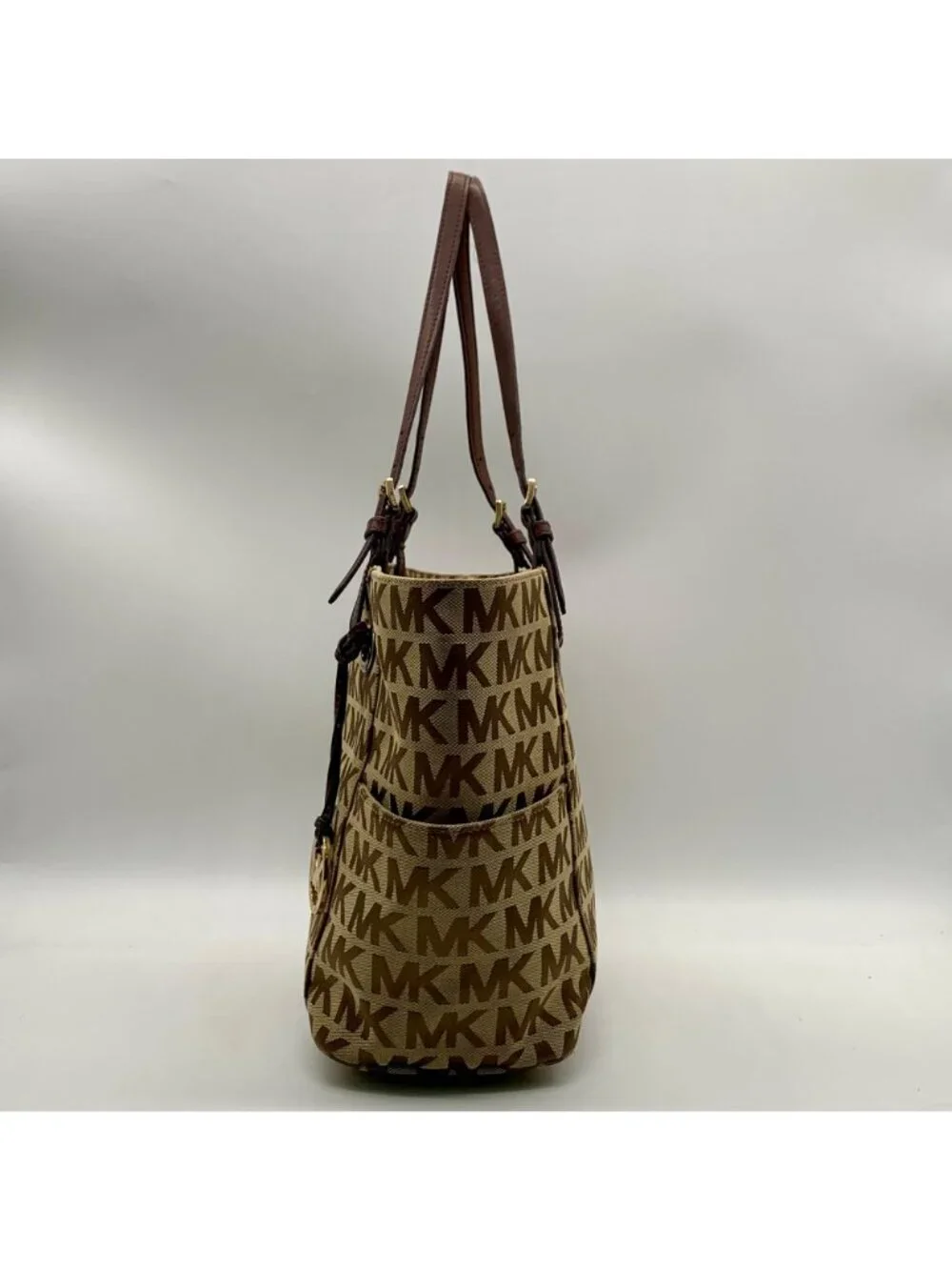 Michael Kors Beige Jet Set Signature Jacquard Tote Bag